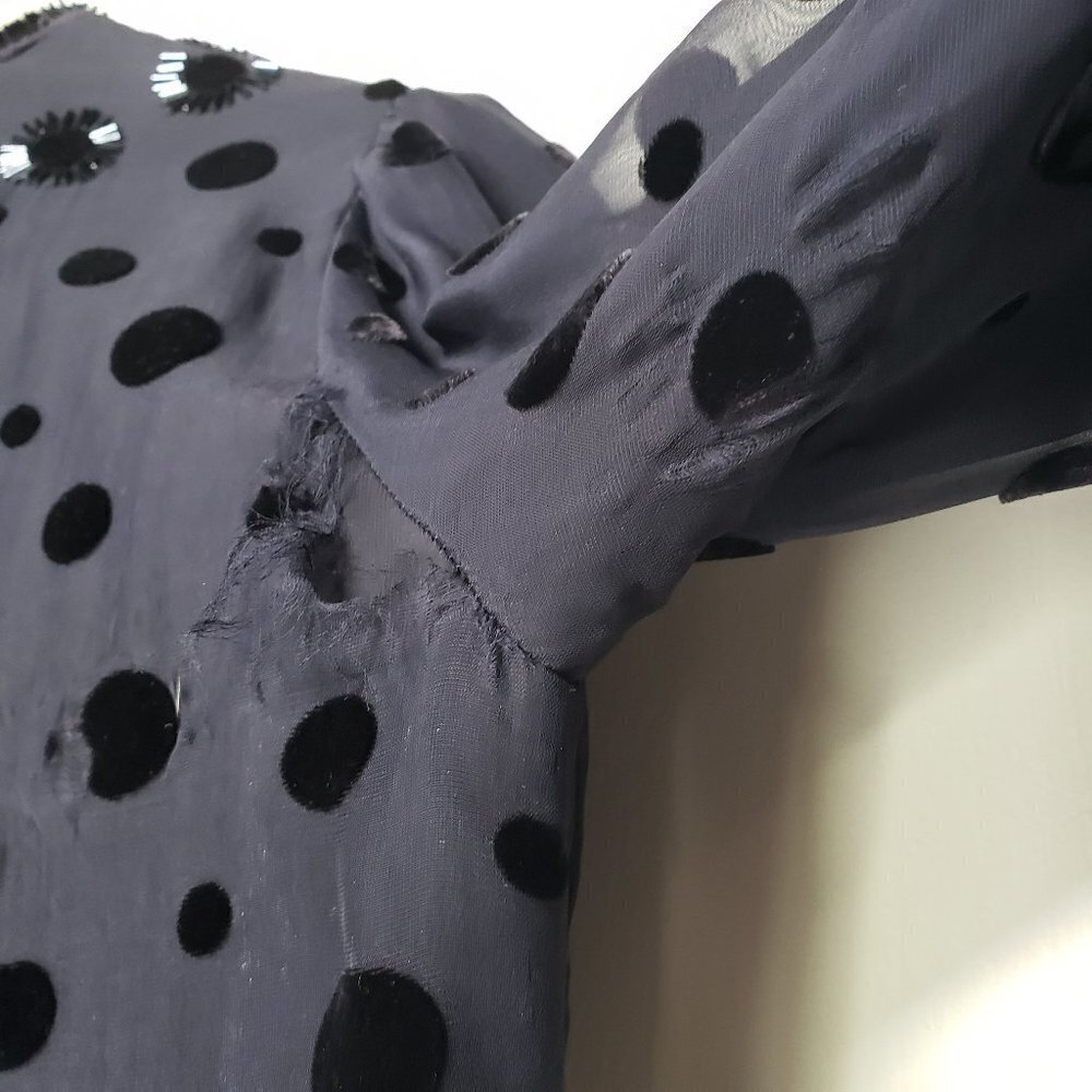 Tory Burch Angela Beaded Velvet Dot Sheer Blouse Long Sleeve Lined 8 - FLAWED - Picture 15 of 16